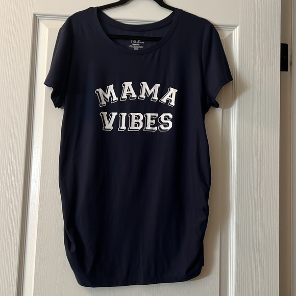 NWOT Time and Tru “Mama Vibes” Maternity Shirt Navy Cinched Sides Size Large - Picture 2 of 5